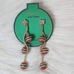 Piper Red and Green Striped Ornament Dangle Earrings